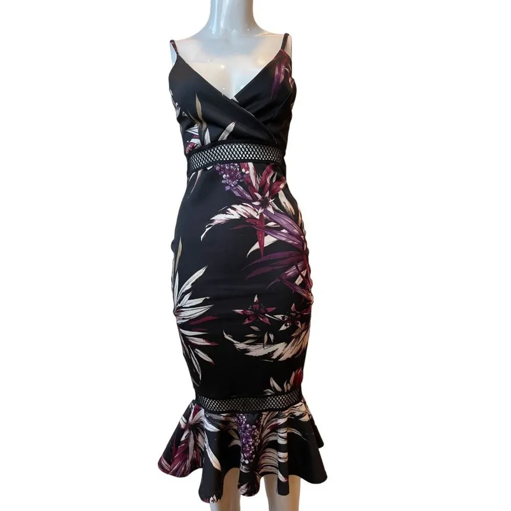 Boohoo Womens Bodycon Fishtail Dress Backless Adjustable Strap Black Purple SZ 4 - Picture 1 of 8